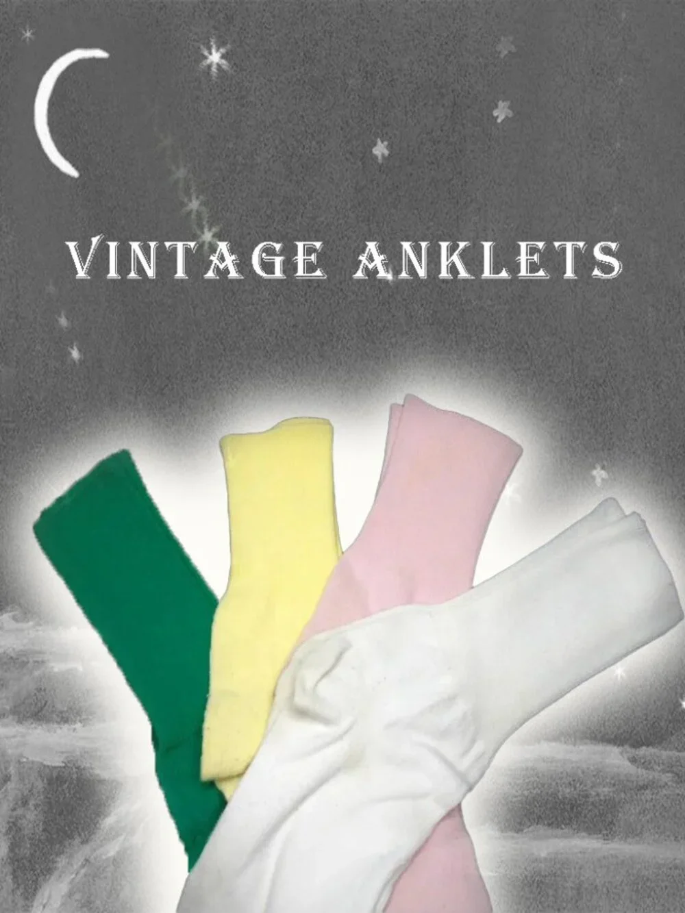 Vintage Anklet Socks Bundle Pink, White, Green, Yellow Sox - 40s Vibes